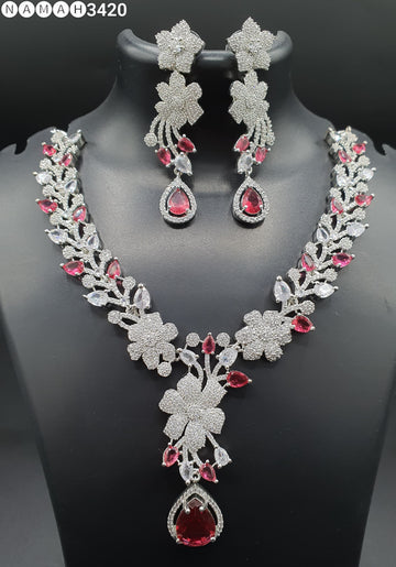 Beautiful American Diamond Antique Stone Necklace with Earrings Jewellery