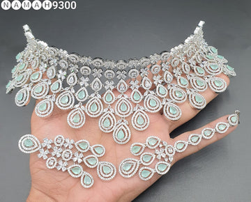 Beautiful American Diamond Antique Stone Necklace with Earrings Jewellery