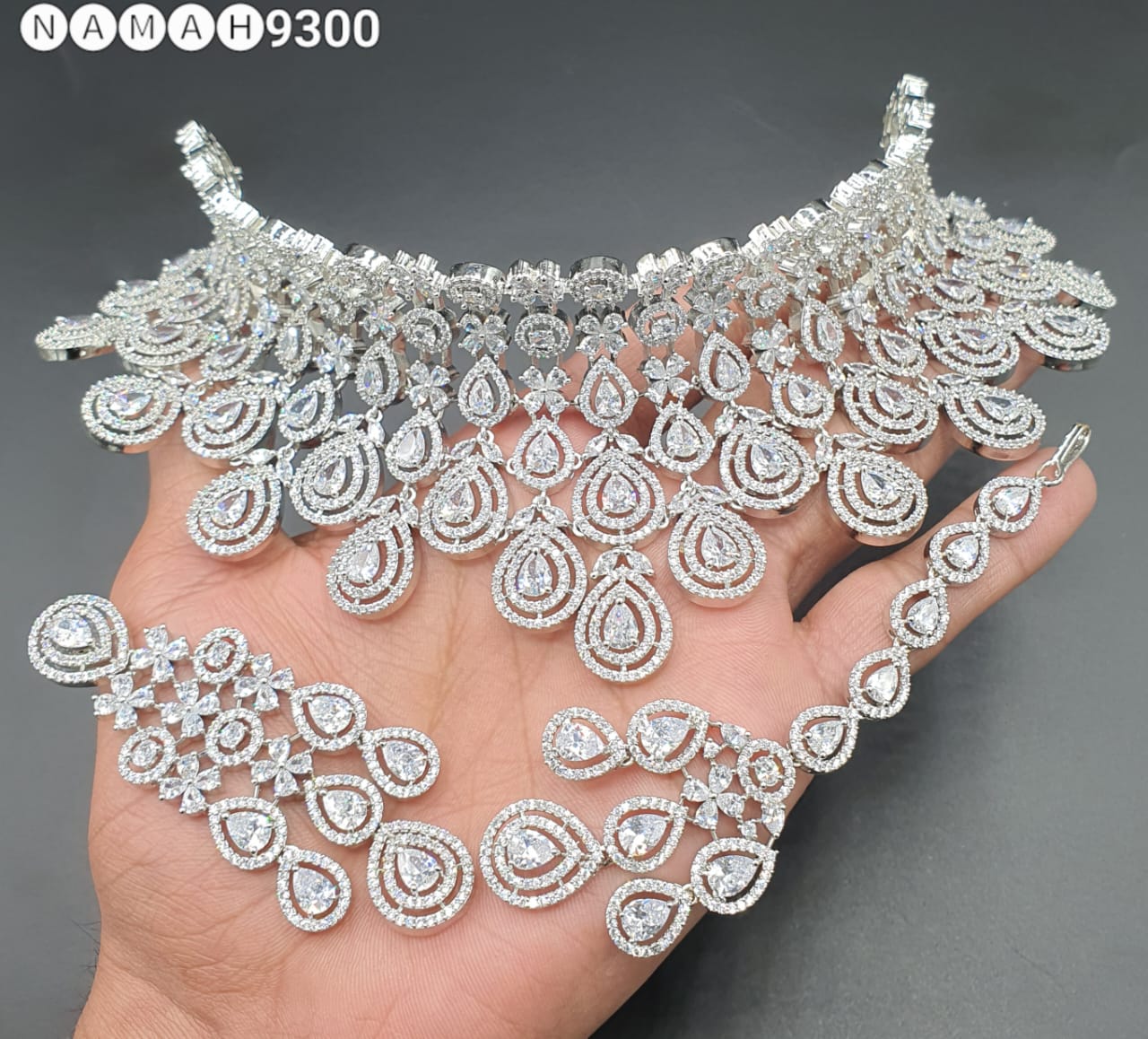 Beautiful American Diamond Antique Stone Necklace with Earrings Jewellery