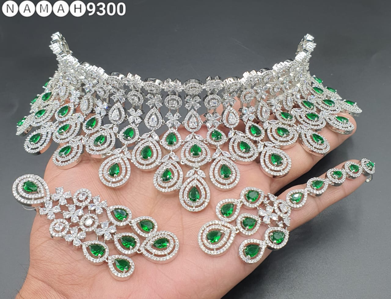 Beautiful American Diamond Antique Stone Necklace with Earrings Jewellery