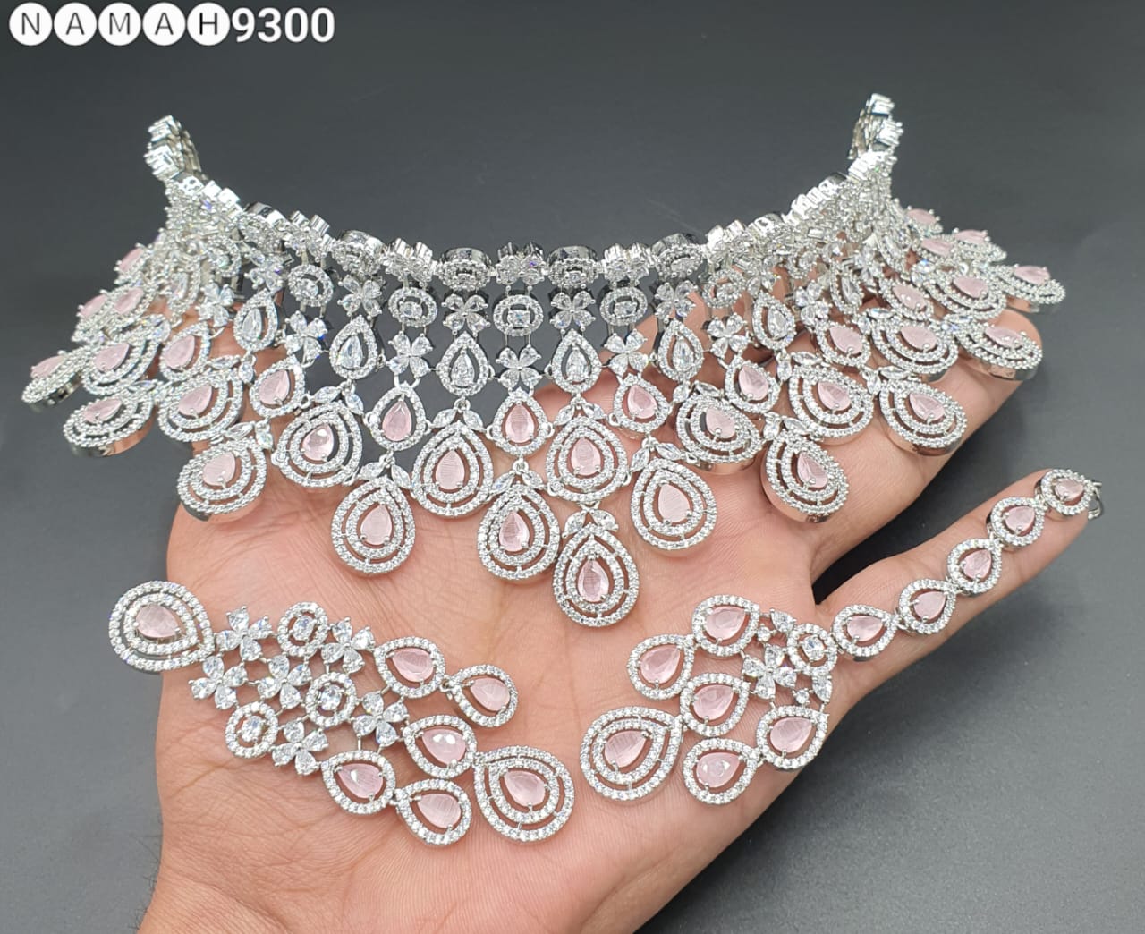 Beautiful American Diamond Antique Stone Necklace with Earrings Jewellery