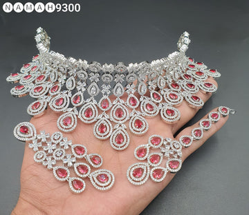 Beautiful American Diamond Antique Stone Necklace with Earrings Jewellery