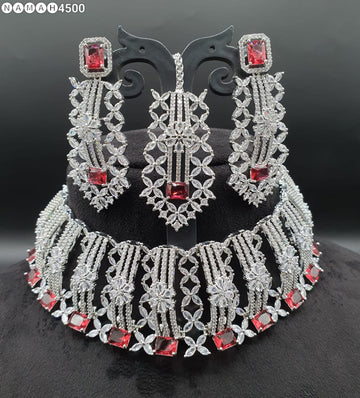 Beautiful American Diamond Antique Stone Necklace with Earrings Jewellery