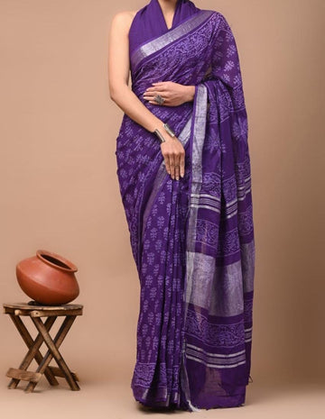 Beautiful Designer Cotton Linen Digital Printed Saree