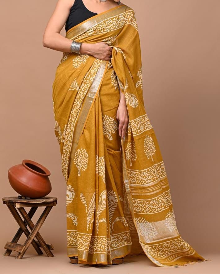 Beautiful Designer Cotton Linen Digital Printed Saree