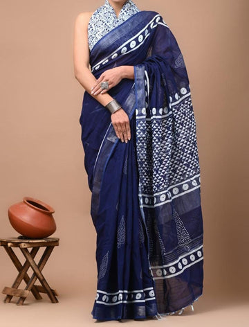 Beautiful Designer Cotton Linen Digital Printed Saree