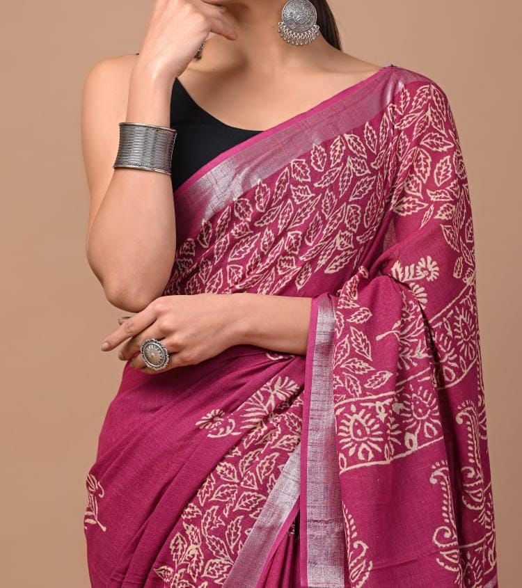 Beautiful Designer Cotton Linen Digital Printed Saree