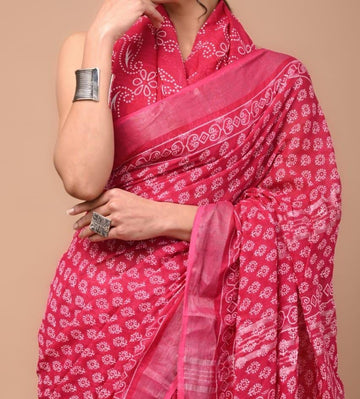 Beautiful Designer Cotton Linen Digital Printed Saree