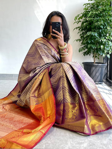 Beautiful Banarasi Kanjivaaram One Grm Gold Tissue Pattu silk Saree