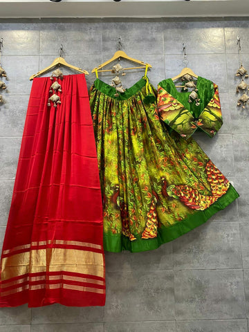 Beautiful Designer Crape Silk Digital Print Skirt Chaniya Choli