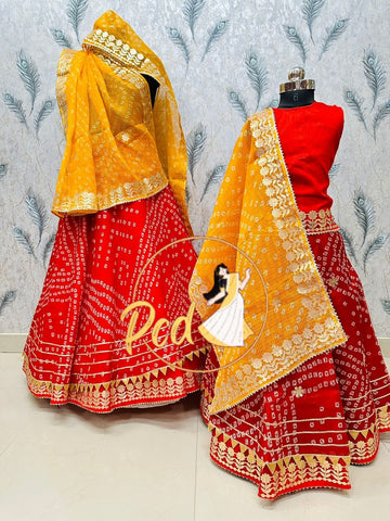 Rajasthani Bandhej Kotta Doriya Mother Daughter Combo Lehenga Chunni