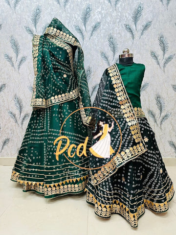 Rajasthani Bandhej Kotta Doriya Mother Daughter Combo Lehenga Chunni