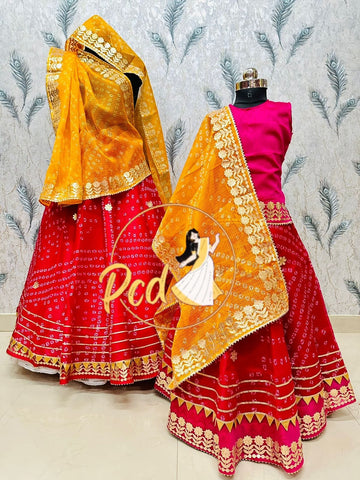 Rajasthani Bandhej Kotta Doriya Mother Daughter Combo Lehenga Chunni