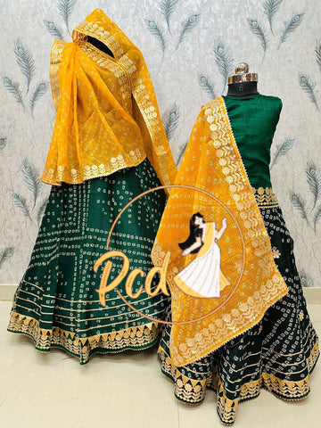 Rajasthani Bandhej Kotta Doriya Mother Daughter Combo Lehenga Chunni