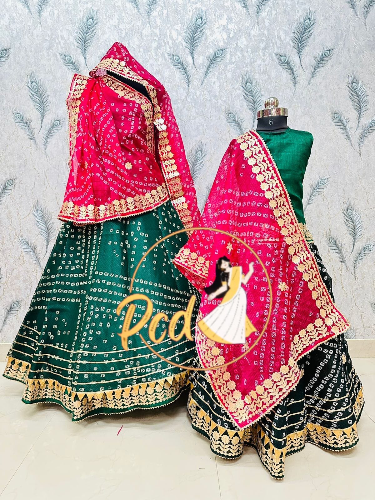 Rajasthani Bandhej Kotta Doriya Mother Daughter Combo Lehenga Chunni