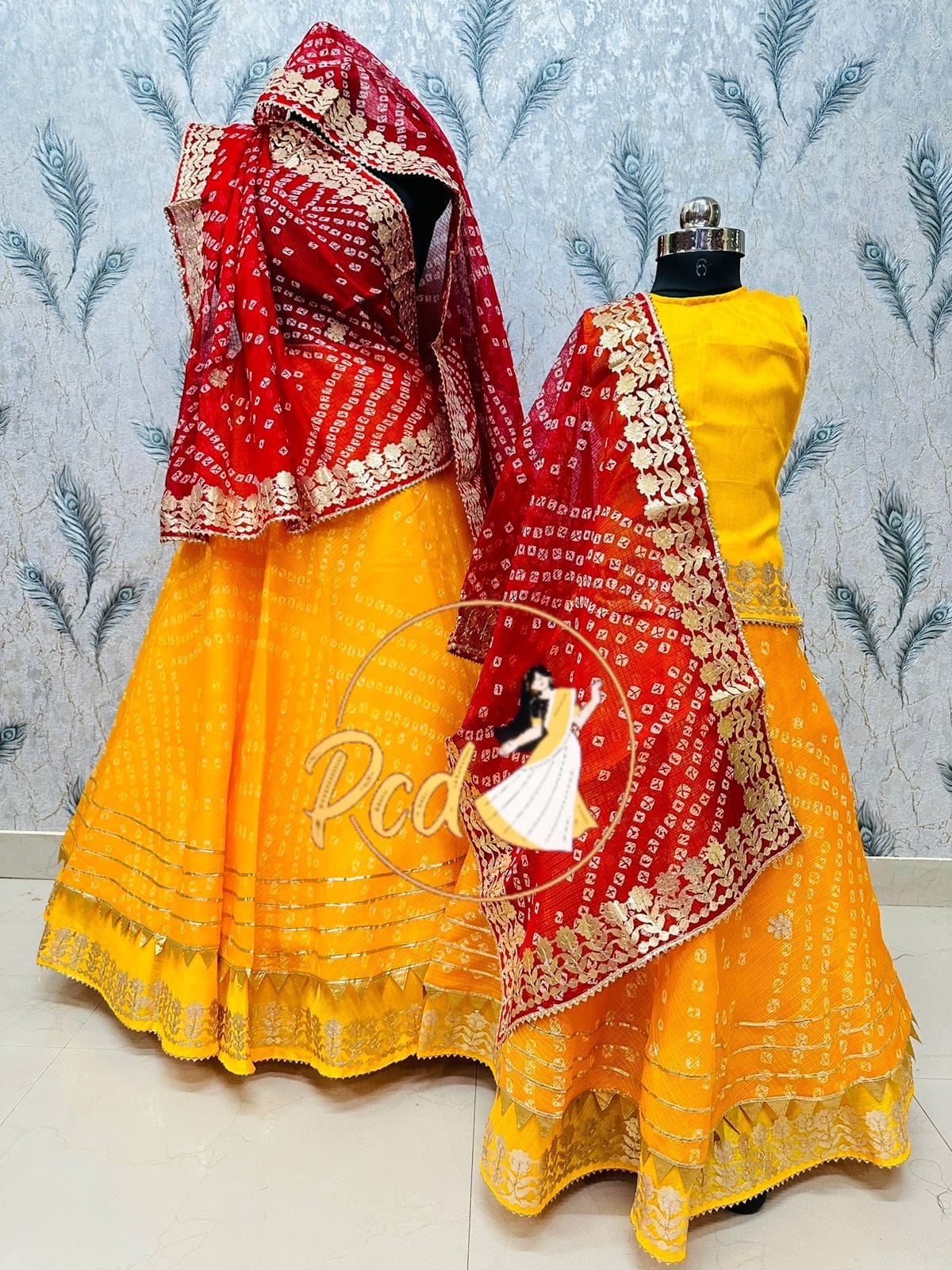 Rajasthani Bandhej Kotta Doriya Mother Daughter Combo Lehenga Chunni