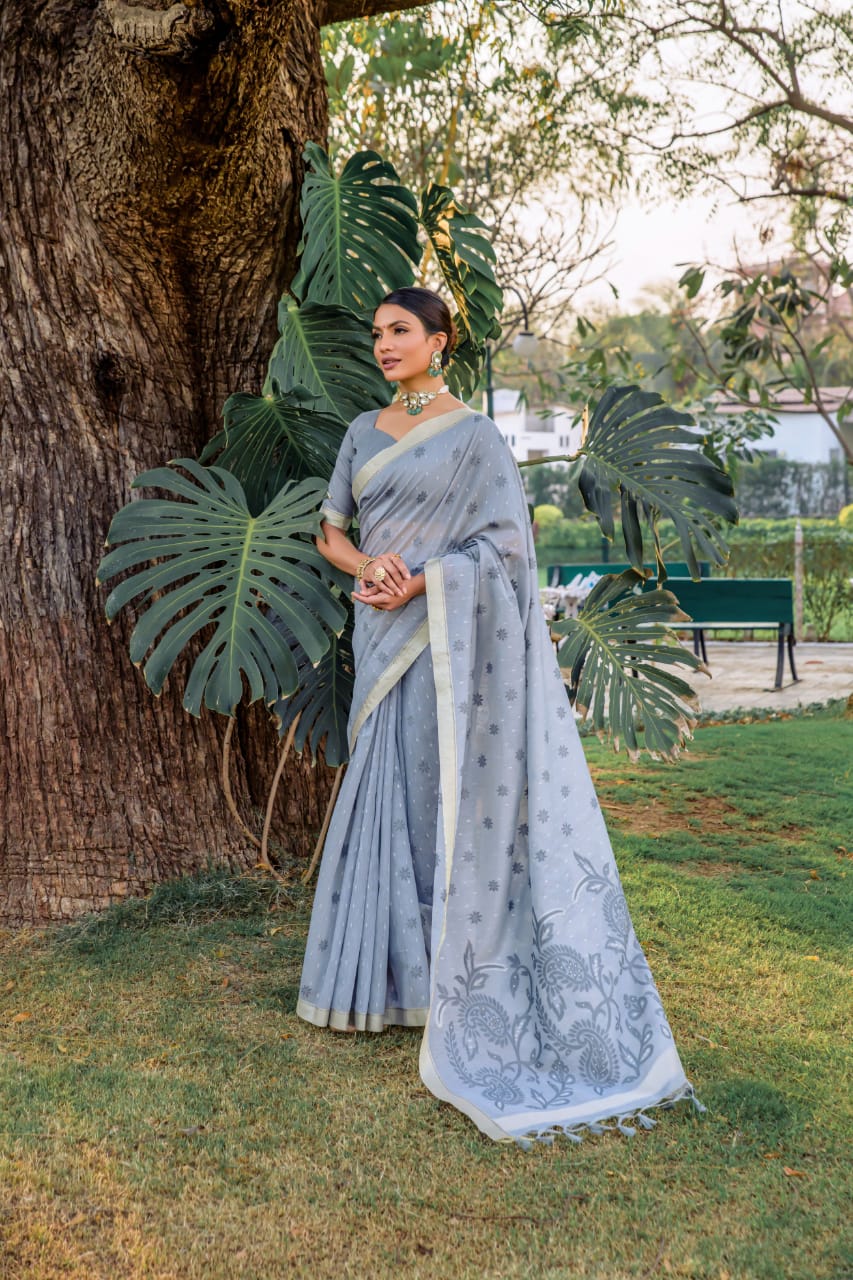 Beautiful Designer Pure Linen Silk Saree