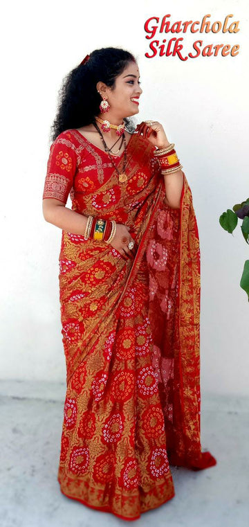 Beautiful Designer Bandhej Ghadchola Banarasi Silk Saree