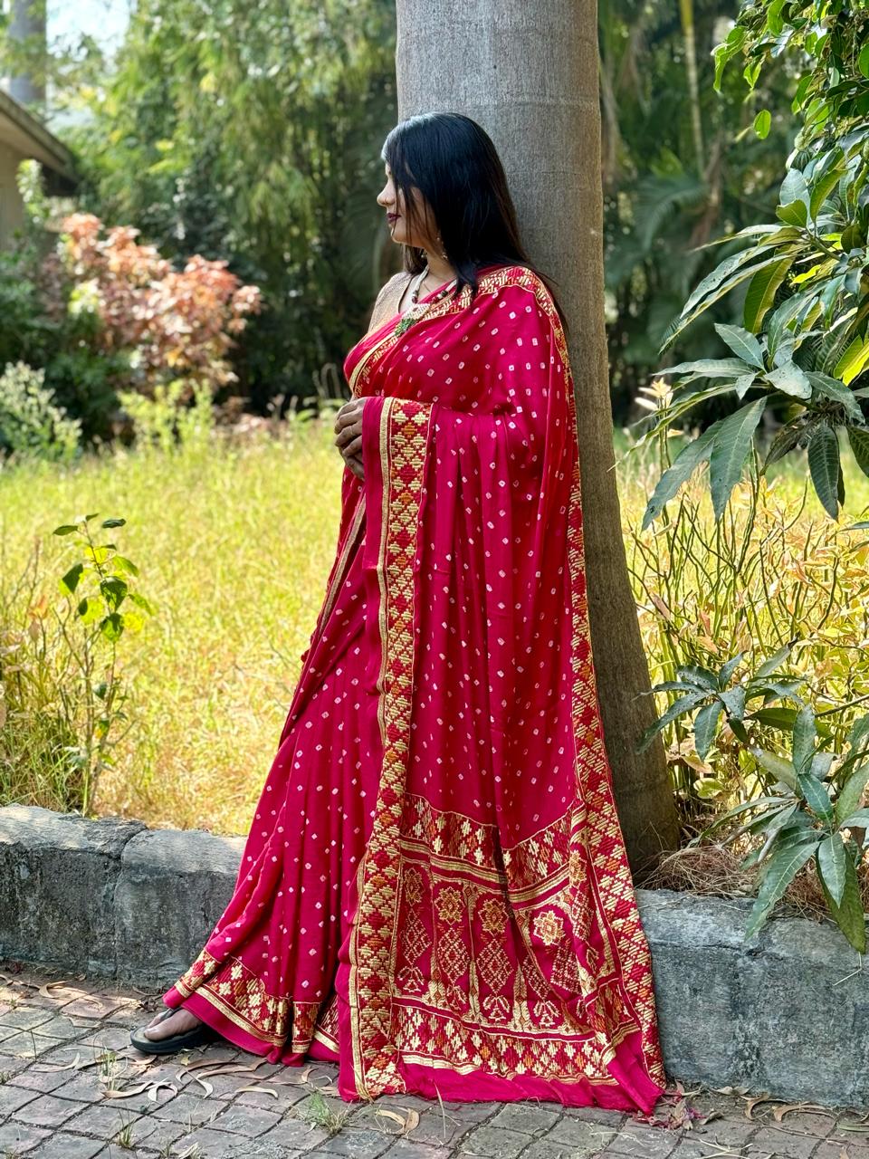 Beautiful Designer Pure Gujji Wark Bandhej Saree