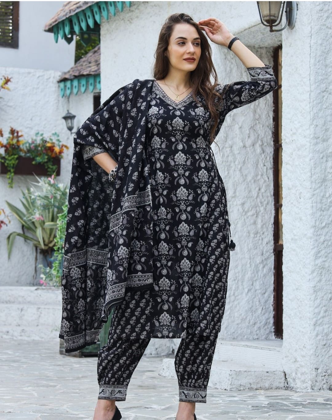 Beautiful Designer Pure Cotton Full Stiched Kurti Pant with Dupatta