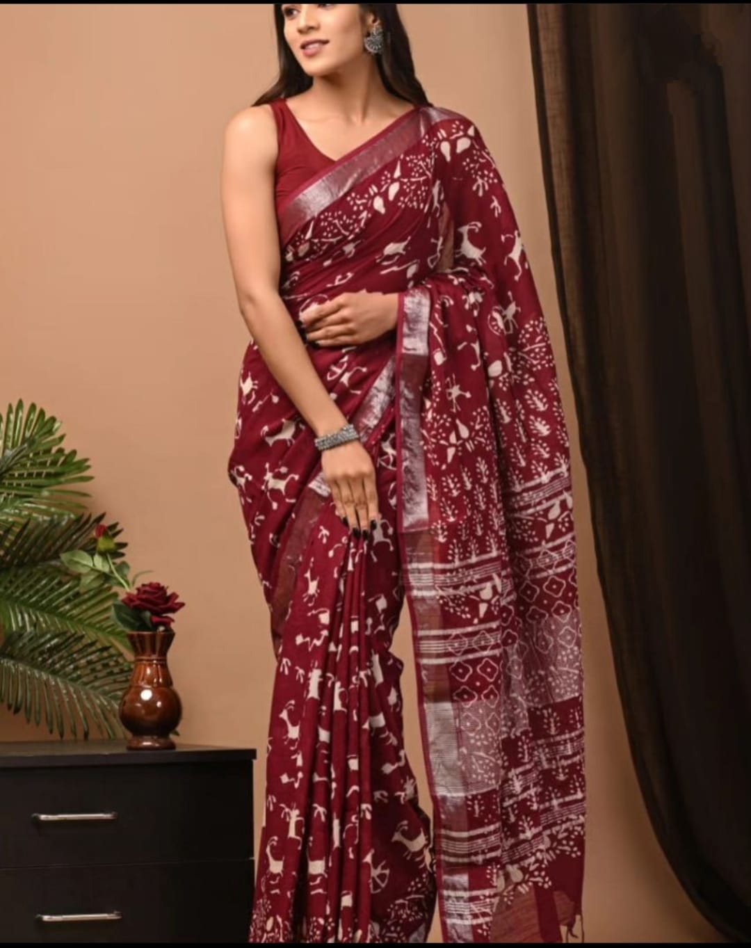 Beautiful Designer Linen With Silver Jari Patta Saree