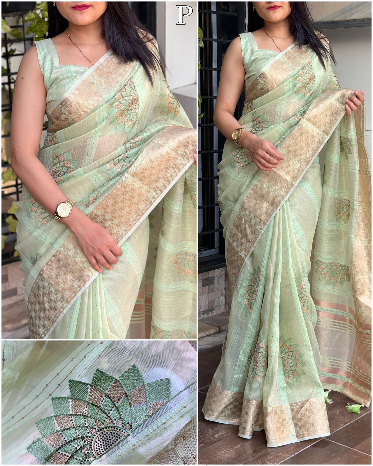 Beautiful Designer Minakari Pure Organza Linen Jacquard Saree