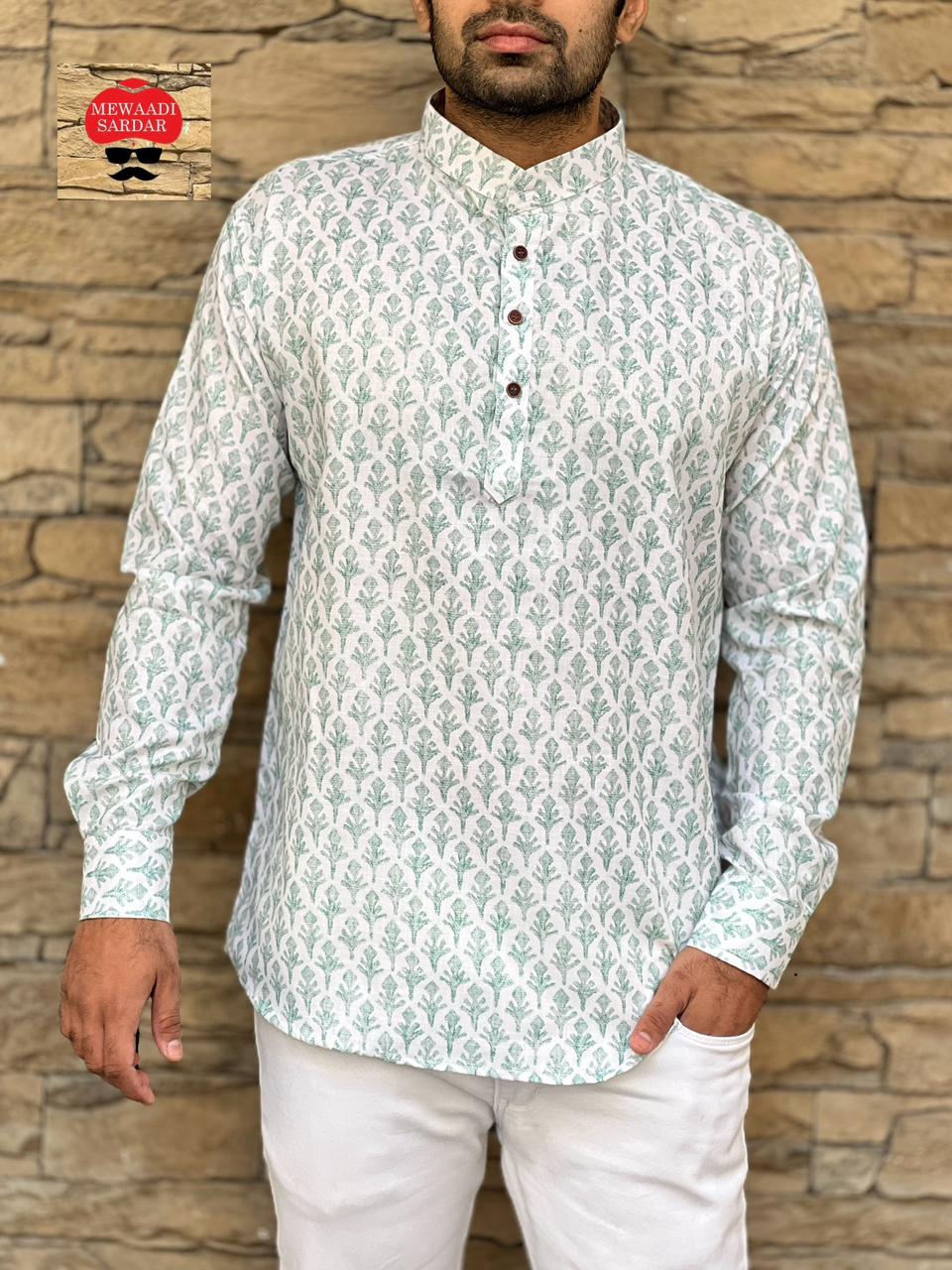 Party Wear Men's Cotton Full Sleeves Short Kurta