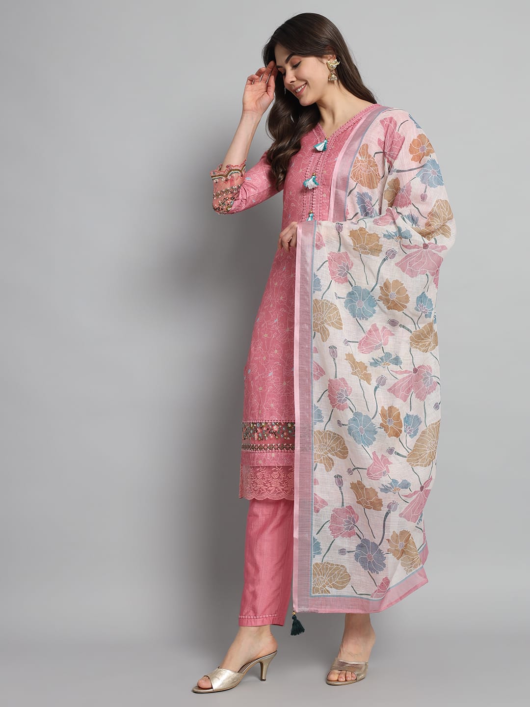 Beautiful Designer Pure Cotton Full Stiched Kurti Pant with Dupatta