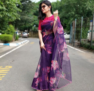 Beautiful Designer Organza Silk Digital Print Saree