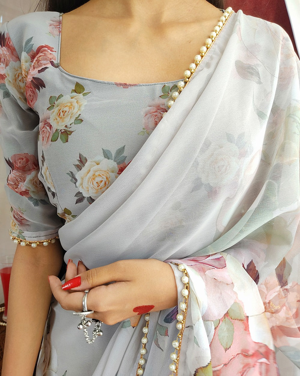 Beautiful Designer Flower Printed Georgette Saree