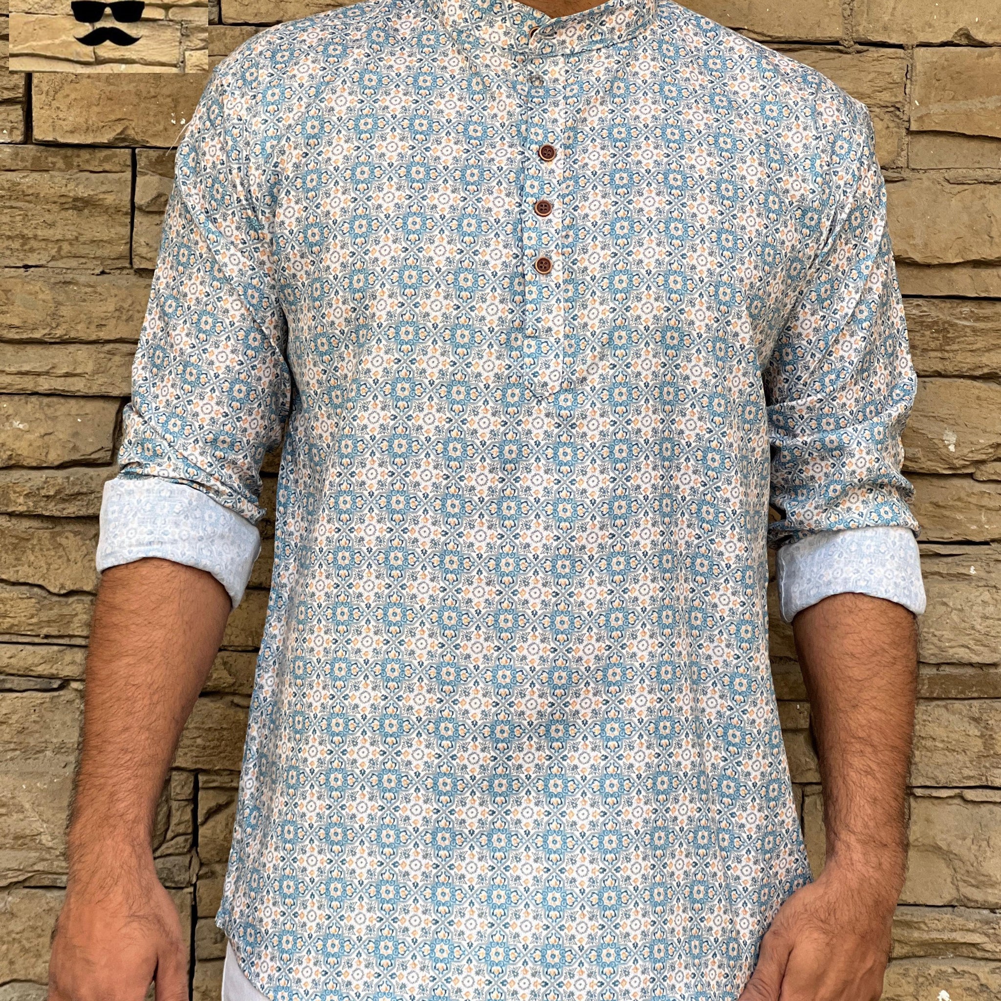 Party Wear Men's Cotton Full Sleeves Short Kurta