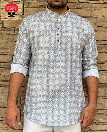 Party Wear Men's Cotton Full Sleeves Short Kurta