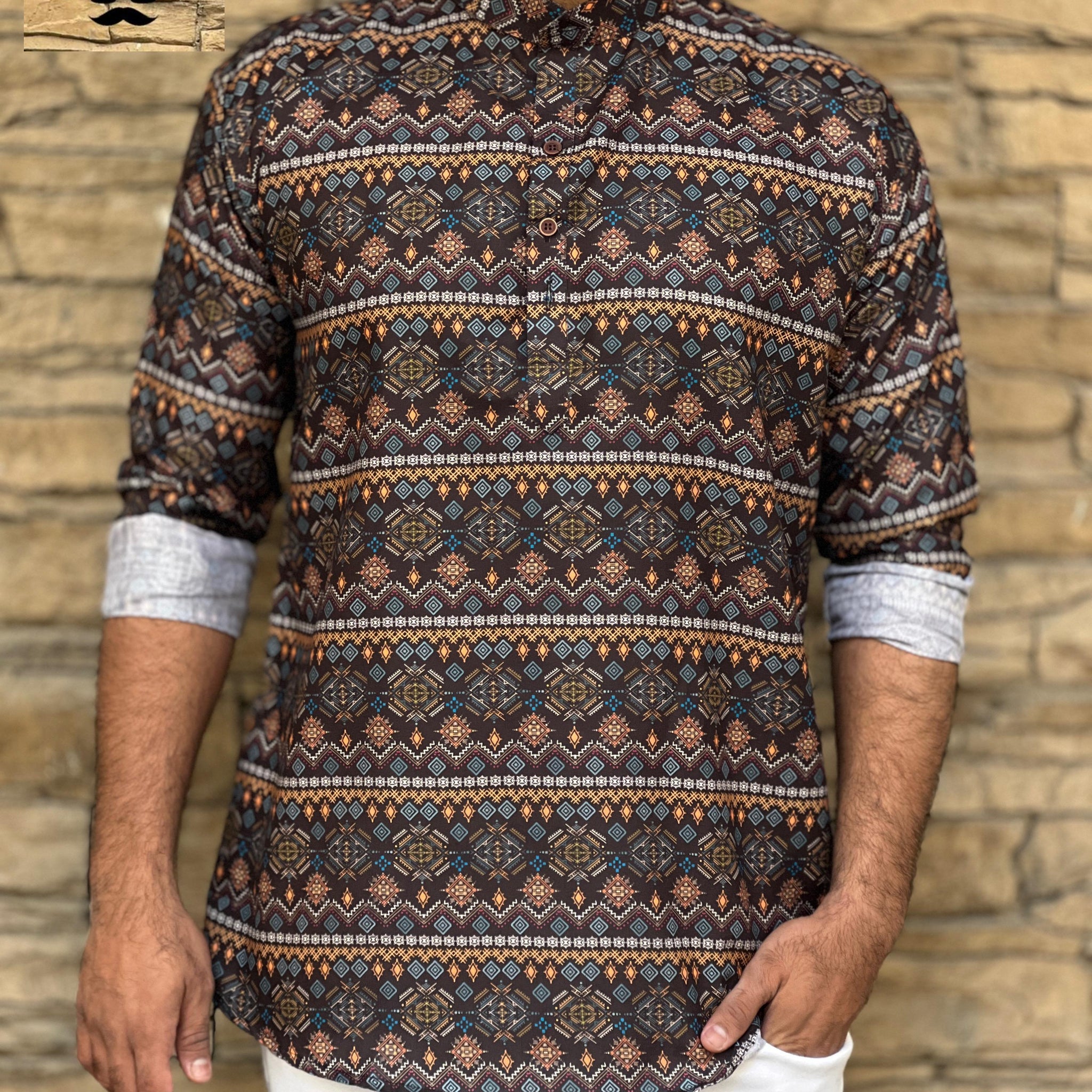 Party Wear Men's Cotton Full Sleeves Short Kurta