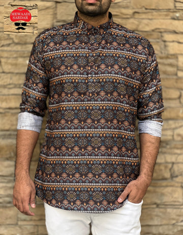 Party Wear Men's Cotton Full Sleeves Short Kurta