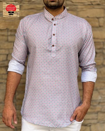 Party Wear Men's Cotton Full Sleeves Short Kurta