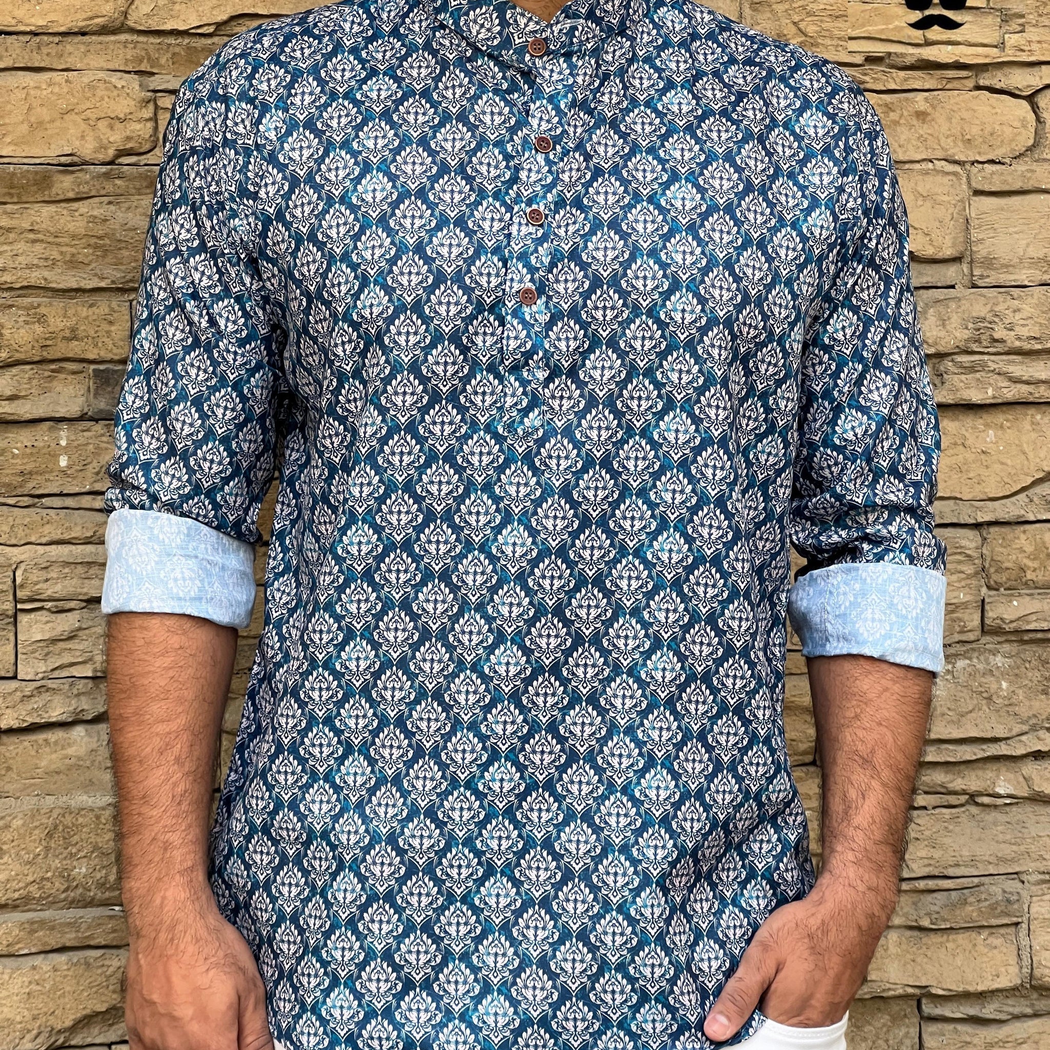 Party Wear Men's Cotton Full Sleeves Short Kurta