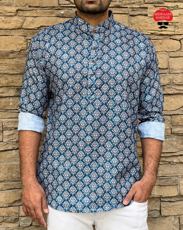 Party Wear Men's Cotton Full Sleeves Short Kurta