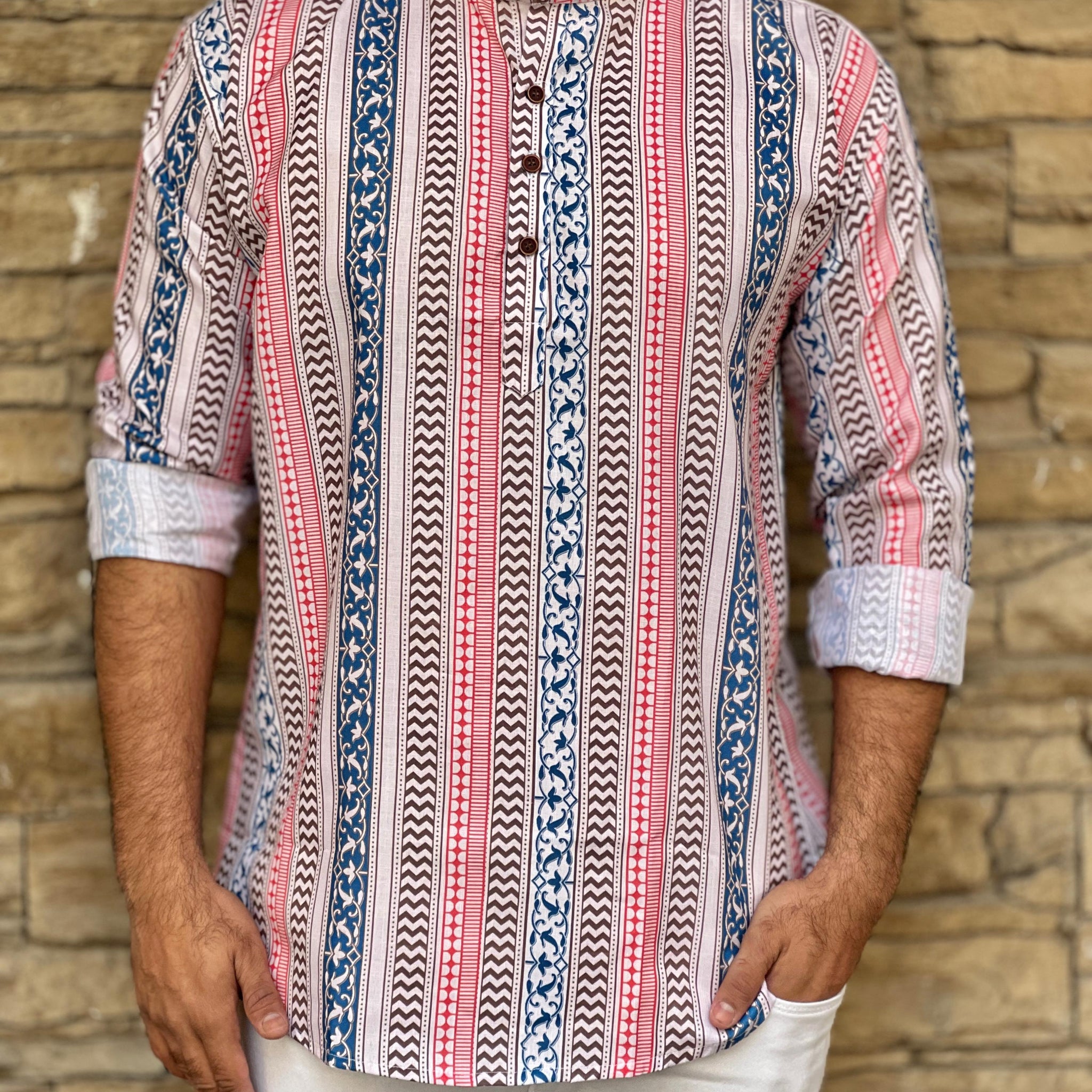 Party Wear Men's Cotton Full Sleeves Short Kurta