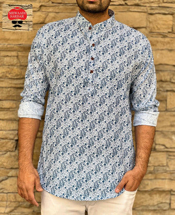 Party Wear Men's Cotton Full Sleeves Short Kurta