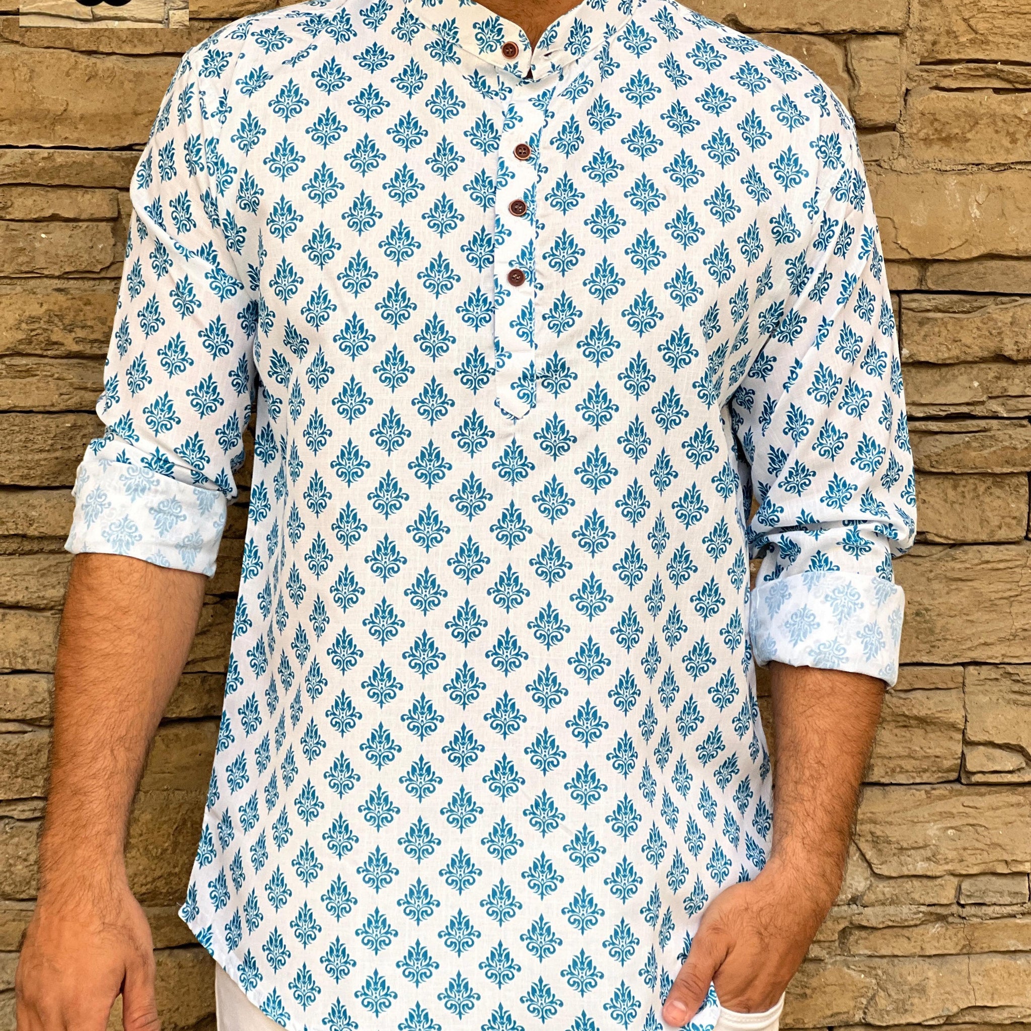 Party Wear Men's Cotton Full Sleeves Short Kurta