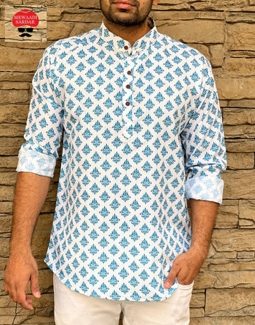 Party Wear Men's Cotton Full Sleeves Short Kurta