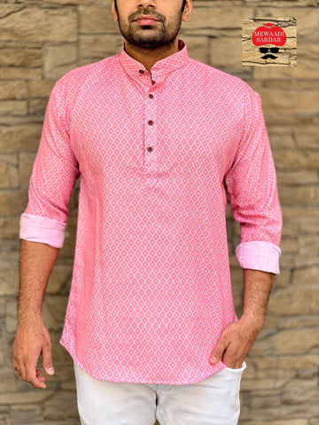 Party Wear Men's Cotton Full Sleeves Short Kurta