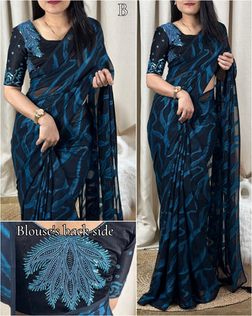 Beautiful Designer Semi Bamber Brasso Saree