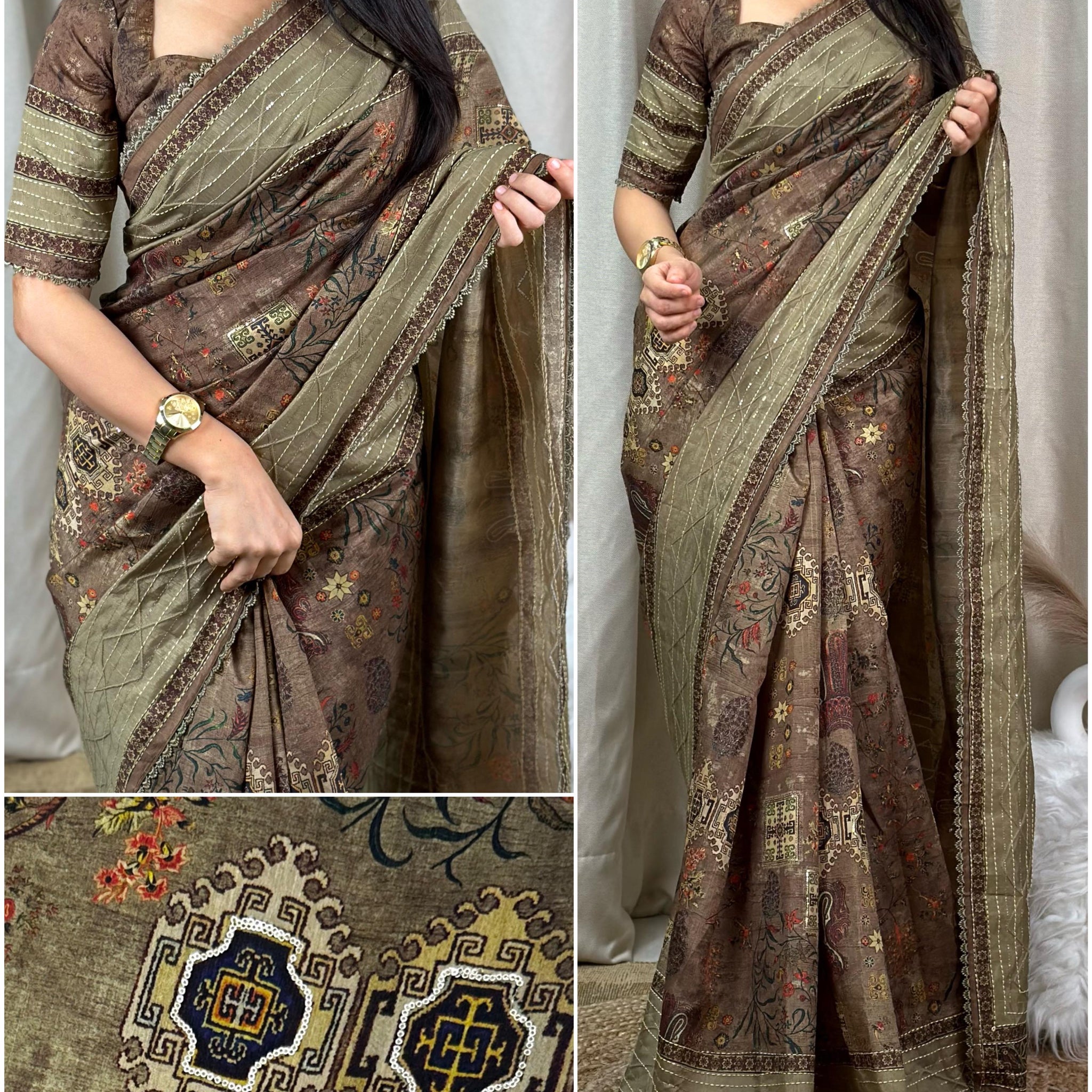 Beautiful Designer Printeded Kalamkari Cotton Silk Saree