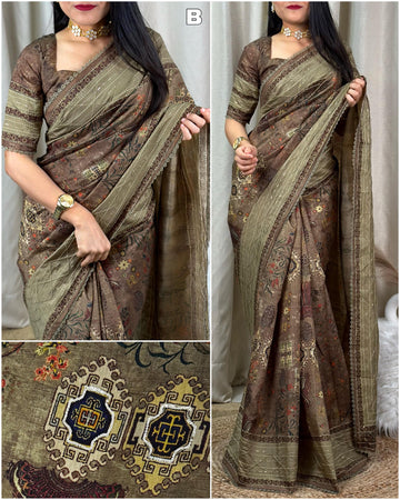 Beautiful Designer Printeded Kalamkari Cotton Silk Saree