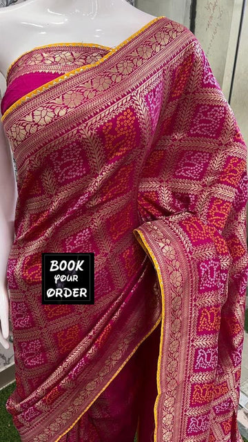 Beautiful Designer Bandhej Banarasi Cottan Sarees