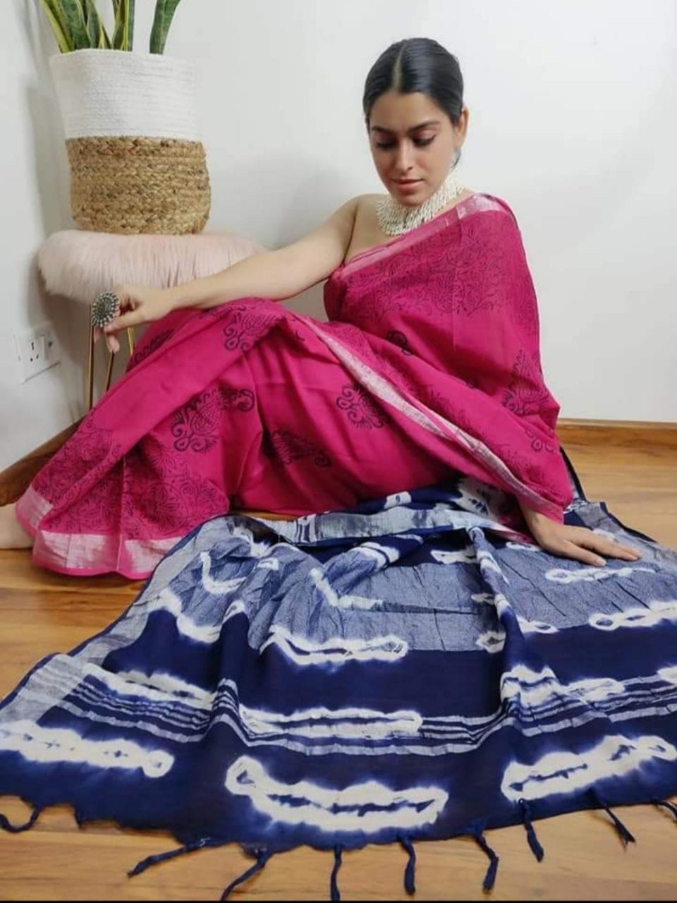 Beautiful Designer Original Linen With Silver Jari Patta Saree