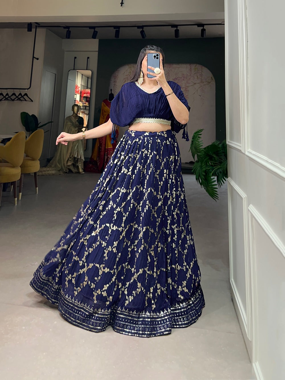 Beautiful Designer Crushed Georgette Printed Lehenga Choli