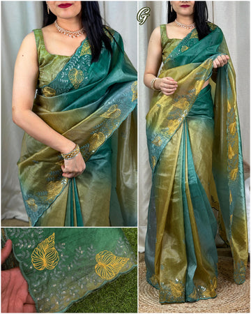 Beautiful Designer Glass Satin Saree