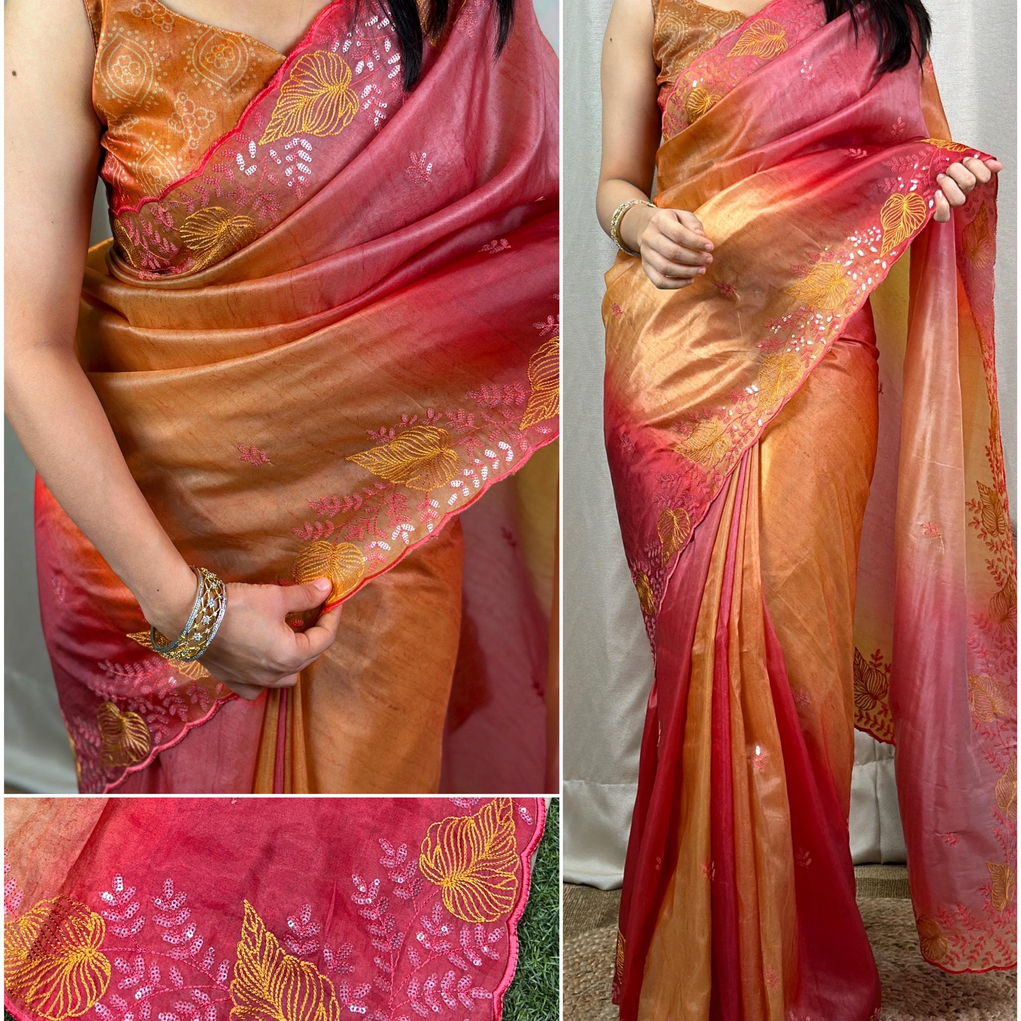 Beautiful Designer Glass Satin Saree